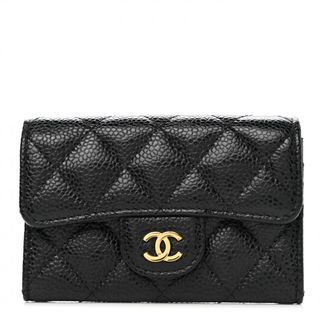 Chanel + Chanel Caviar Quilted Flap Card Holder Black