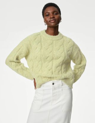 M&S Collection + Cable Knit Crew Neck Jumper