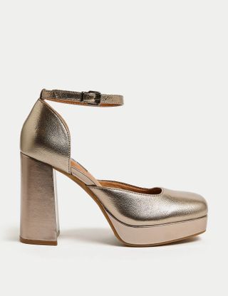 M&S Collection + Leather Ankle Strap Platform Court Shoes