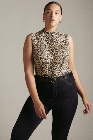 Karen Millen + Animal Print Sleeveless Knit Tank Top