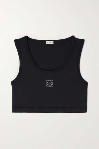 Loewe + Cropped Embroidered Stretch-Jersey Top