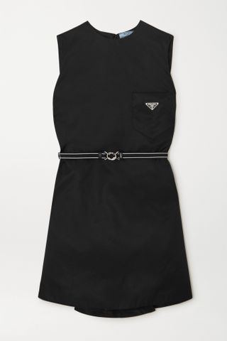 Prada + Belted Appliquéd Nylon Mini Dress