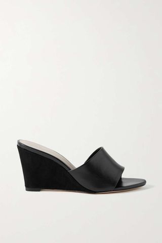 Porte & Paire + Leather and Suede Wedge Mules