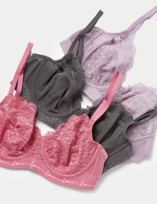 M&S Collection + 3pk Lace & Mesh Wired Balcony Bras A-E