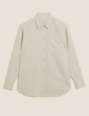 M&S Collection + Linen Rich Relaxed Long Sleeve Shirt