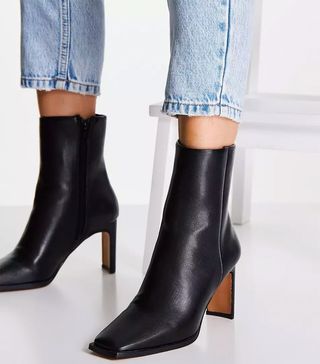 Asos Design + Asos Design Wide Fit Remmy Set-Back Heeled Boots in Black