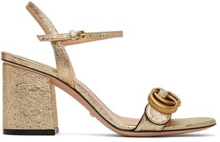 Gucci + Gold GG Marmont Heeled Sandals