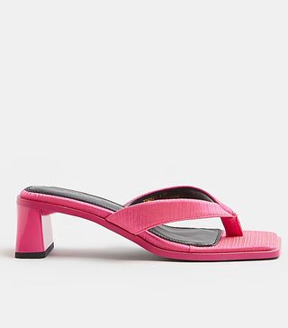 River Island + Pink Wide Fit Heeled Mules