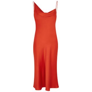 Stella McCartney + Orange Draped Satin Slip Dress