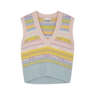 Ganni + Stripe-Intarsia Wool-Blend Vest