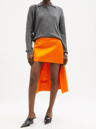 Prada + Pleated-Train Silk-Satin Mini skirt
