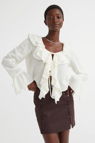 H&M + Cotton-Blend Flounced Blouse