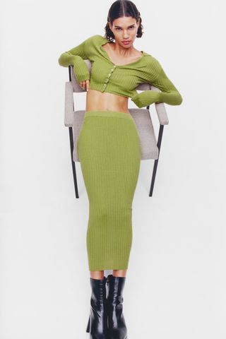 Zara + Fine Ribbed Knit Skirt