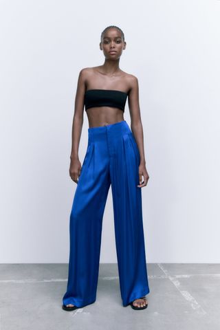 Zara + Full Length Satin Effect Pants