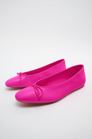Zara + Bow Trim Leather Ballet Flats