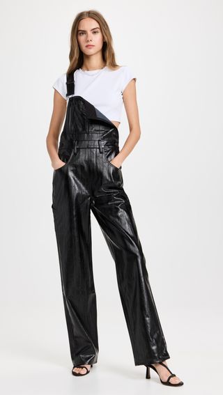 Good American + Faux Leather Overalls
