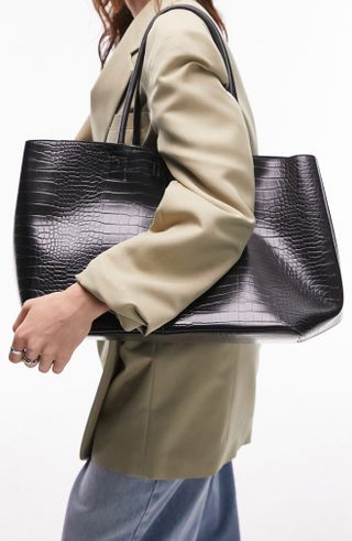 Topshop + Tala Croc Embossed Faux Leather Tote Bag