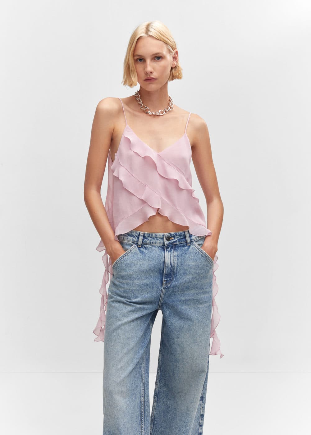 Mango + Chiffon Ruffle Top