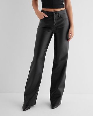 Express + High Waisted Faux Leather Wide Leg Pant