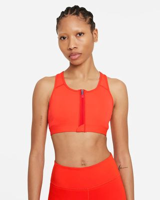 Nike + Dri-Fit Swoosh Medium-Support Padded Zip-Front Sports Bra