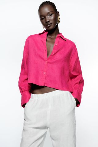 Zara + Cropped Linen Shirt