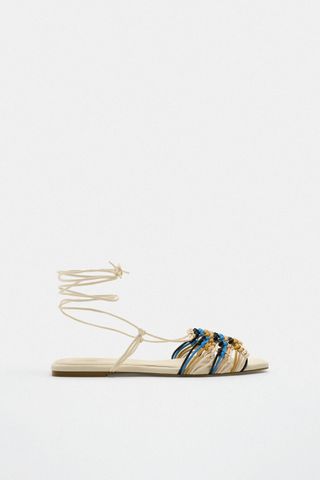 Zara + Lace-Up Woven Flat Sandals