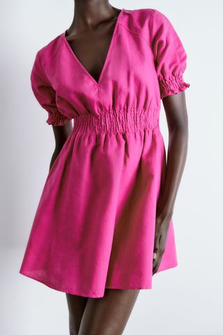 Zara + Elastic Waist Linen-Blend Dress