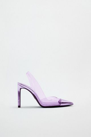 Zara + High-Heeled Vinyl Slingback Shoes