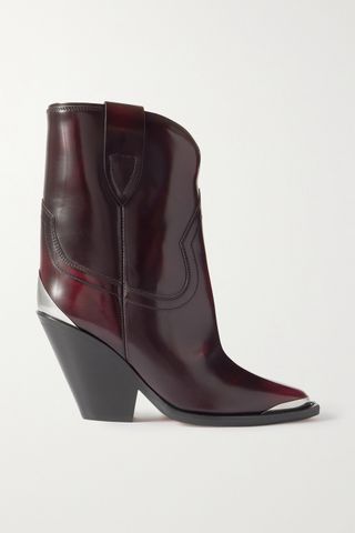 Isabel Marant + Leyane Embellished Glossed-Leather Ankle Boots