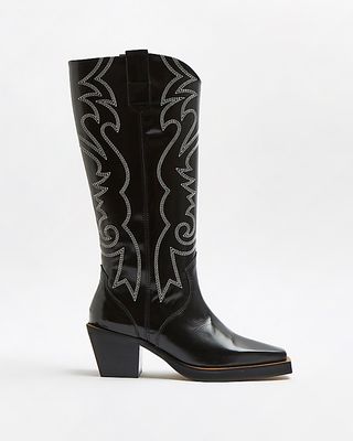 River Island + Black Leather Western Boots