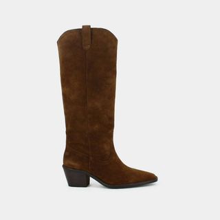 Jonak + Suede Knee-High Boots with Pointed Toe and Cuban Heel