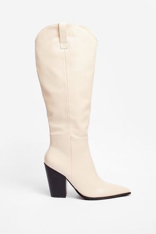 NastyGal + Faux Leather Western Knee High Heeled Boots