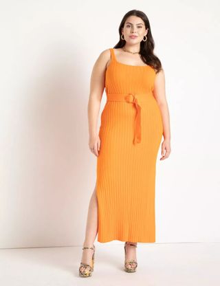 Eloquii + Knitted Rib Maxi Dress With Belt