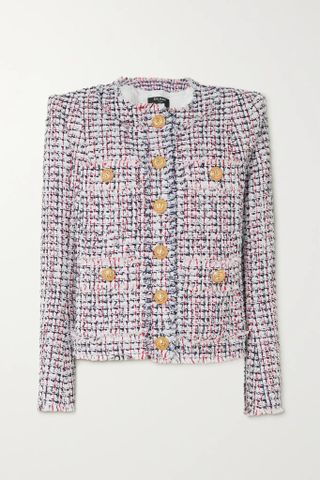 Balmain + Frayed Cotton-Blend Tweed Jacket