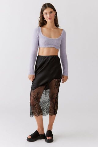 Urban Outfitters + Celest Sheer Lace Asymmetrical Midi Skirt
