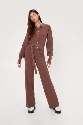 Nasty Gal + Ribbed Knitted Belted Cardigan and Pants Set