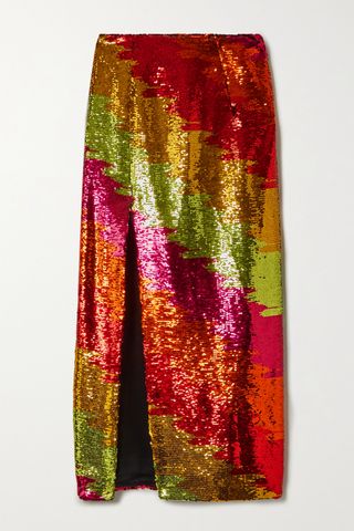 Halpern + Sequined Tulle Midi Skirt