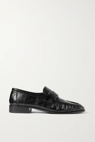 The Row + Crinkled Glossed-Leather Loafers