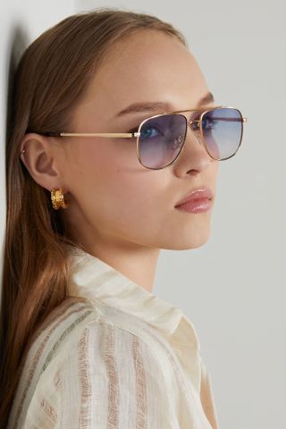Le Specs + The Charmer Aviator-Style Gold-Tone Sunglasses