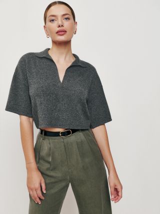 Reformation + Maye Cashmere Short Sleeve Polo Sweater