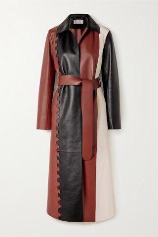 Chloé + Belted Paneled Color-Block Leather Coat
