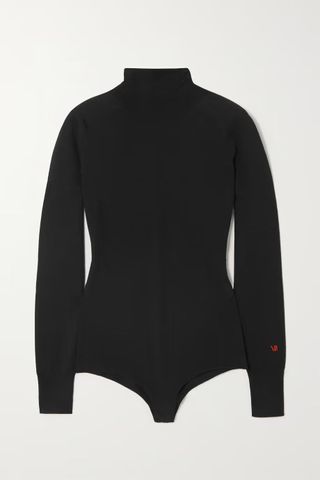 Victoria Beckham + Embroidered Merino Wool Turtleneck Bodysuit