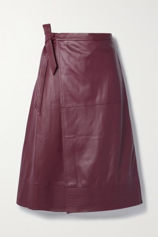 Jonathan Simkhai + Bia Wrap-Effect Paneled Vegan Leather Midi Skirt