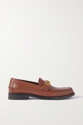 Gucci + Cara Logo-Embellished Textured-Leather Loafers