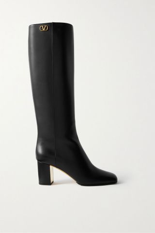 Valentino + Vlogo Leather Knee Boots