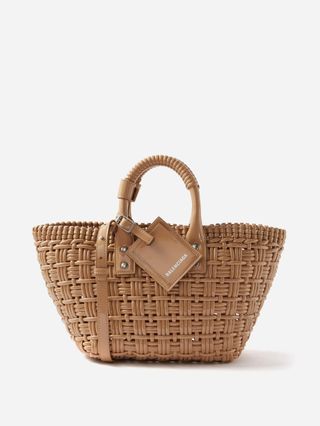 Balenciaga + Bistro XS Woven Faux-Leather Basket Bag
