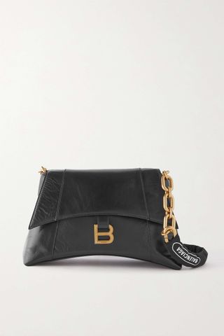 Balenciaga + Downtown Small Crinkled-Leather Shoulder Bag