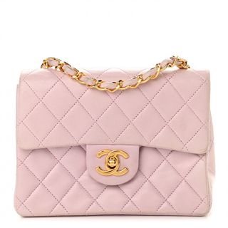 Chanel + Lambskin Quilted Mini Square Flap Bag Light Pink