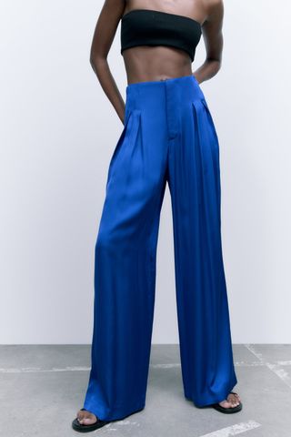 Zara + Full Length Satin Effect Pants