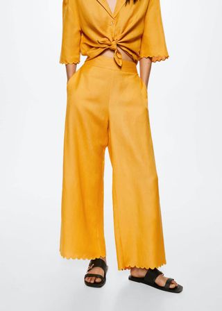 Mango + Cropped Linen-Blend Pants